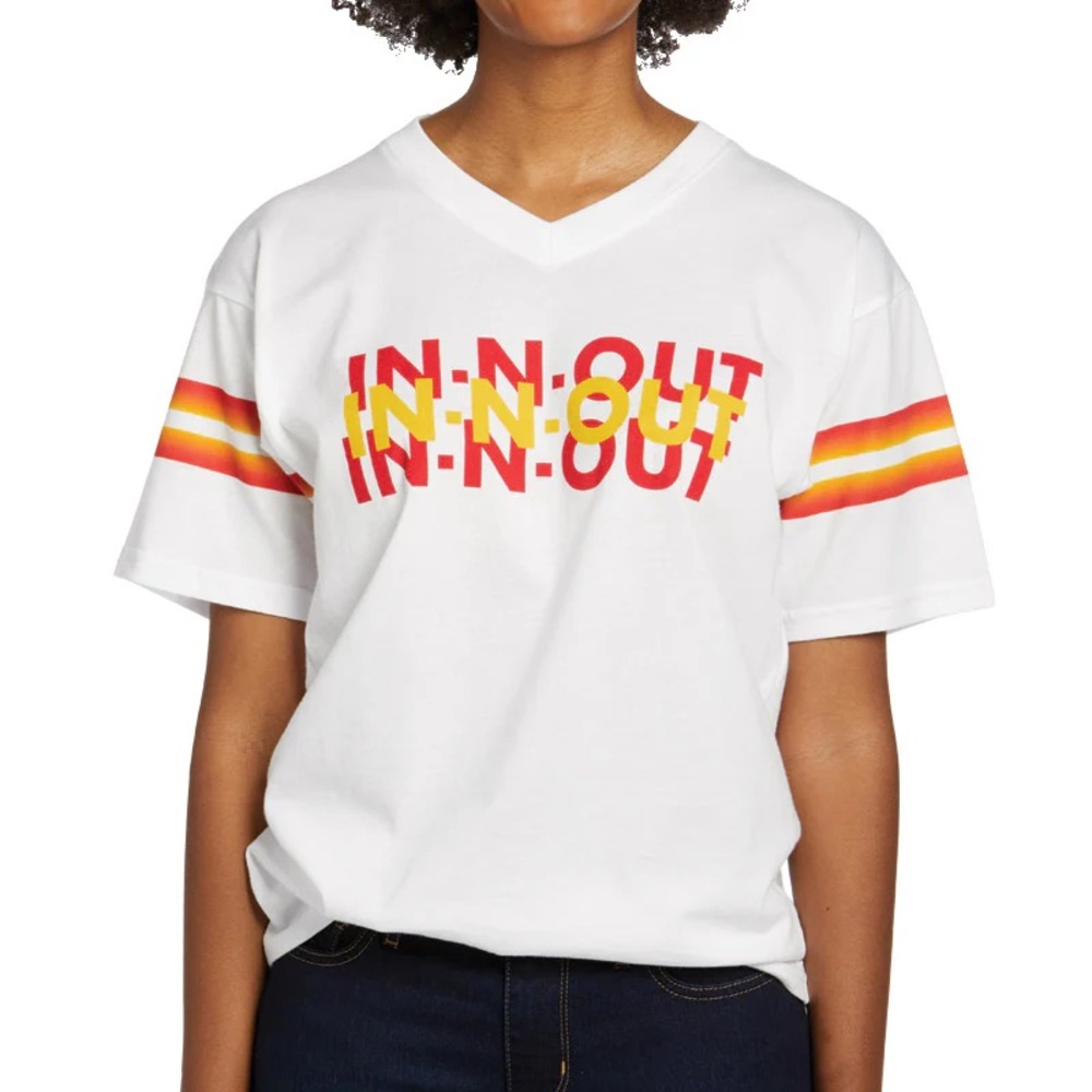 White In N Out Burger Graphic V Neck T Shirt